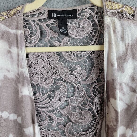 INC International Concepts Jacket Cardigan Womens M Linen Tie Dye Boho Neutrals - Picture 5 of 11